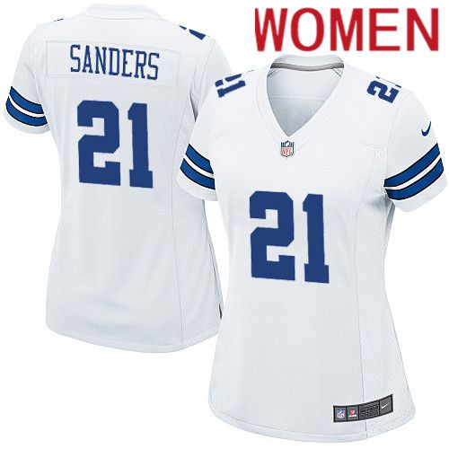 Women Dallas Cowboys #21 Deion Sanders Nike White Team Game NFL Jersey->women nfl jersey->Women Jersey